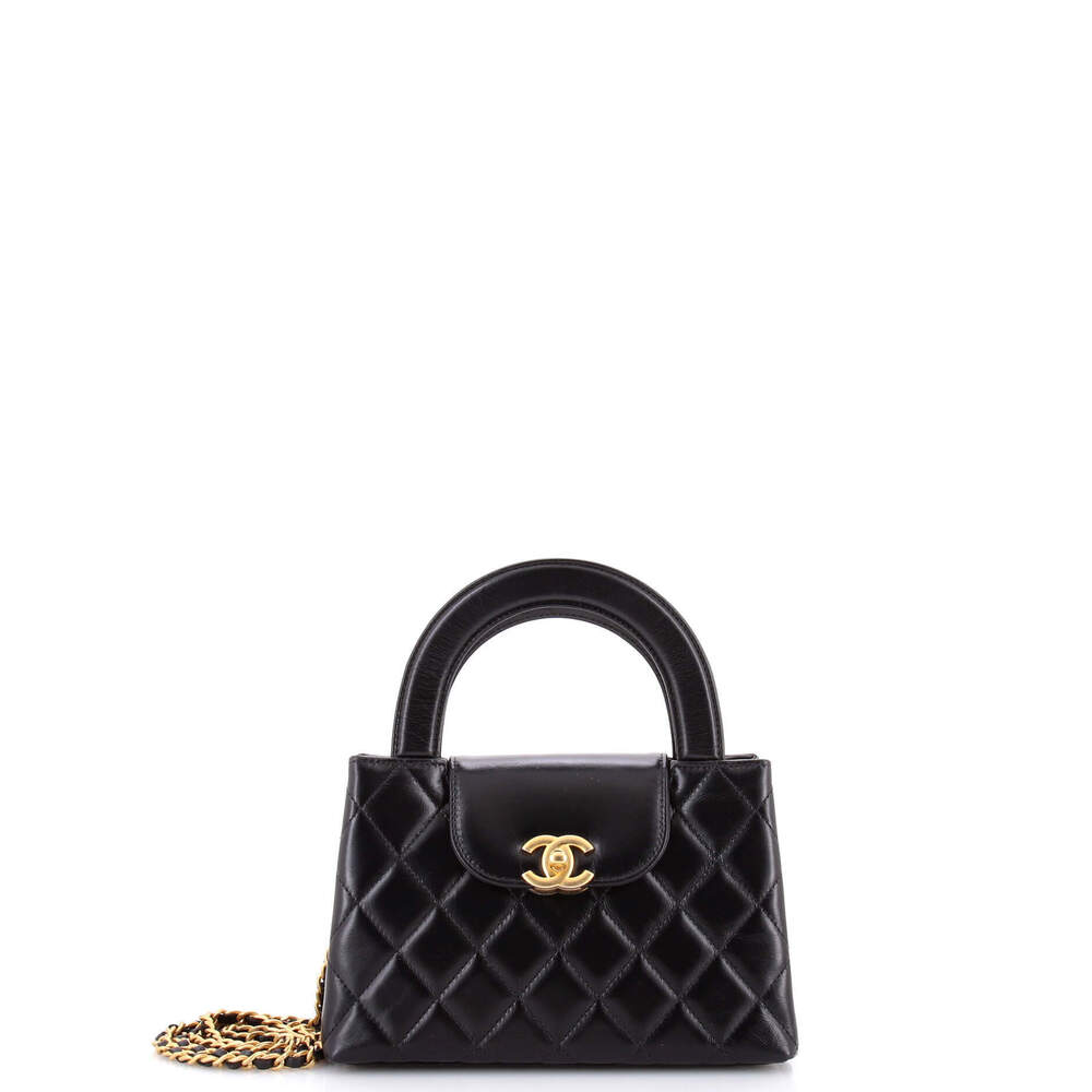 Chanel Mini Kelly Top Handle Shopping Bag Quilted Shiny Aged Calfskin